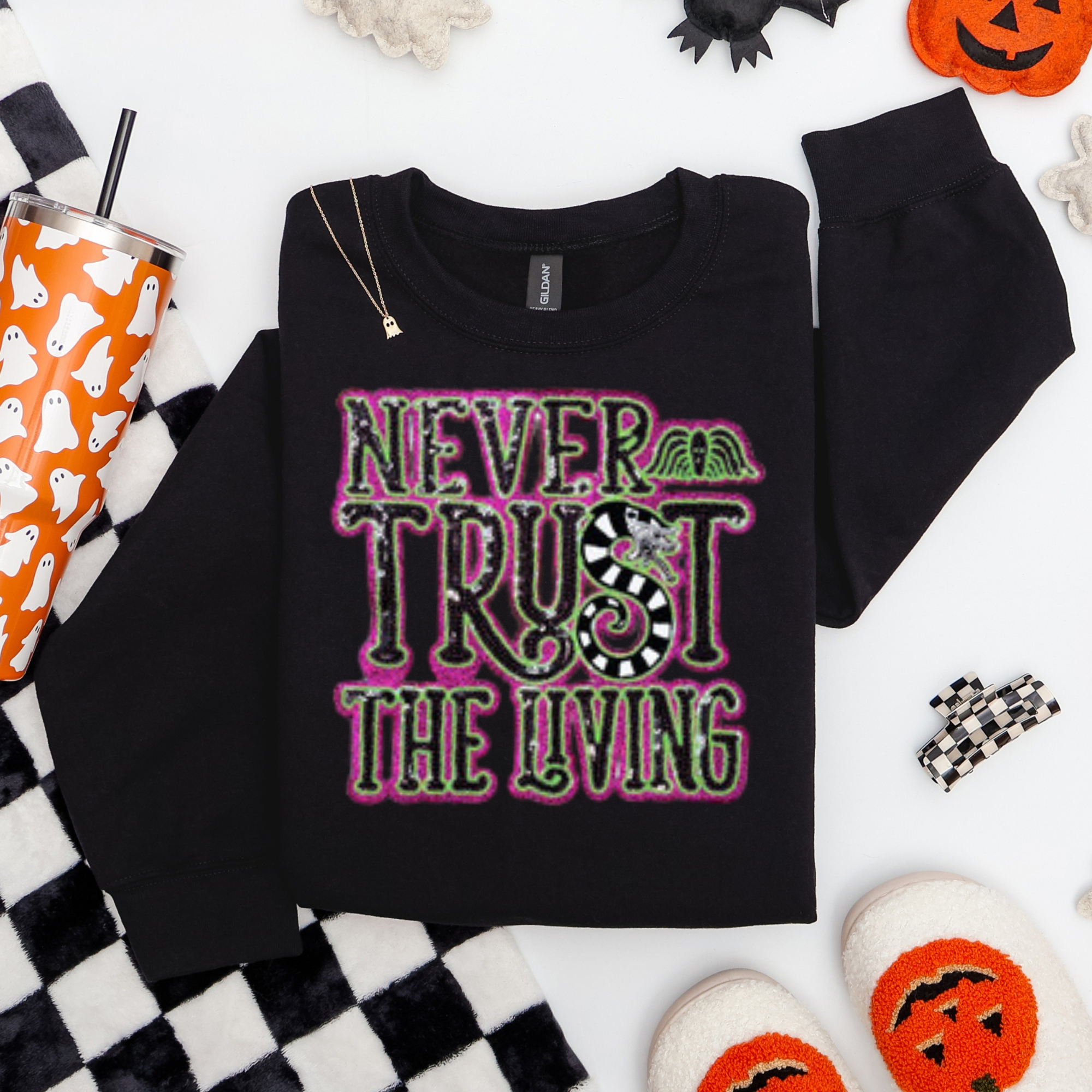 Never Trust The Living Sequins Chenille Sweatshirt