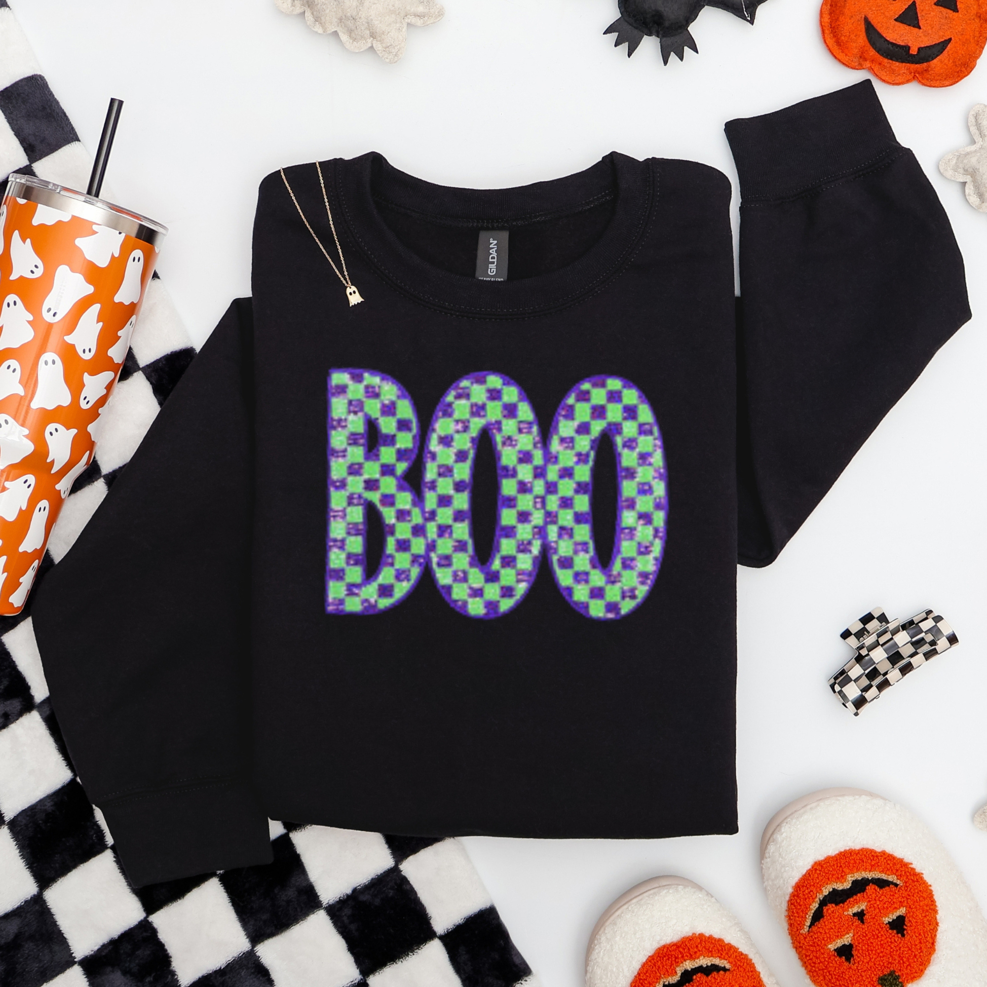 Purple & Green BOO Sequin Chenille Sweatshirt