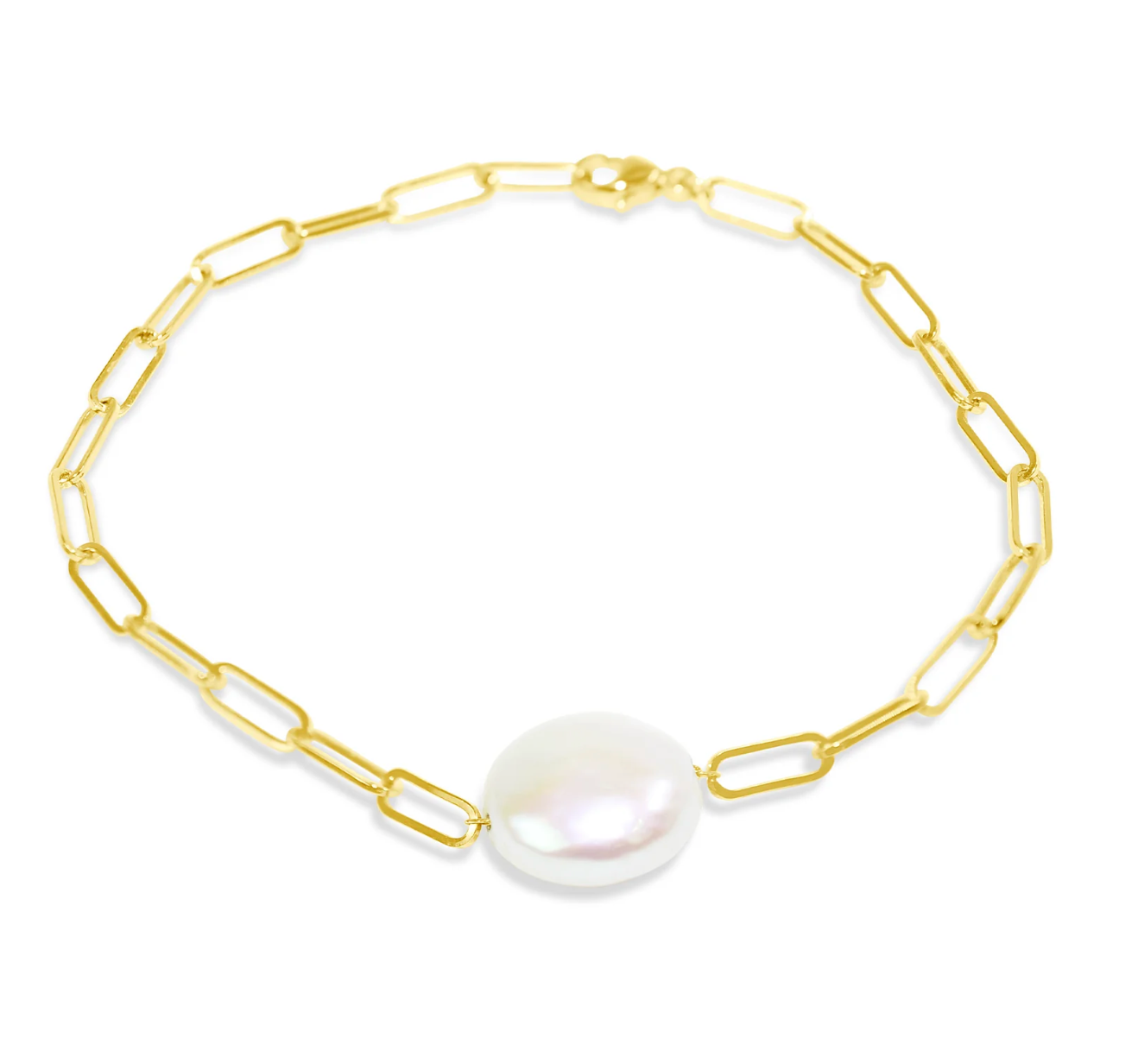 14k Coin Pearl Paperclip Bracelet