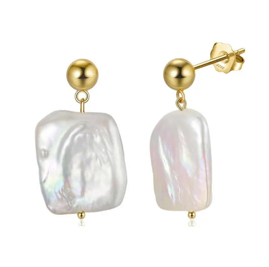 Rectangular Pearl Drop Earrings