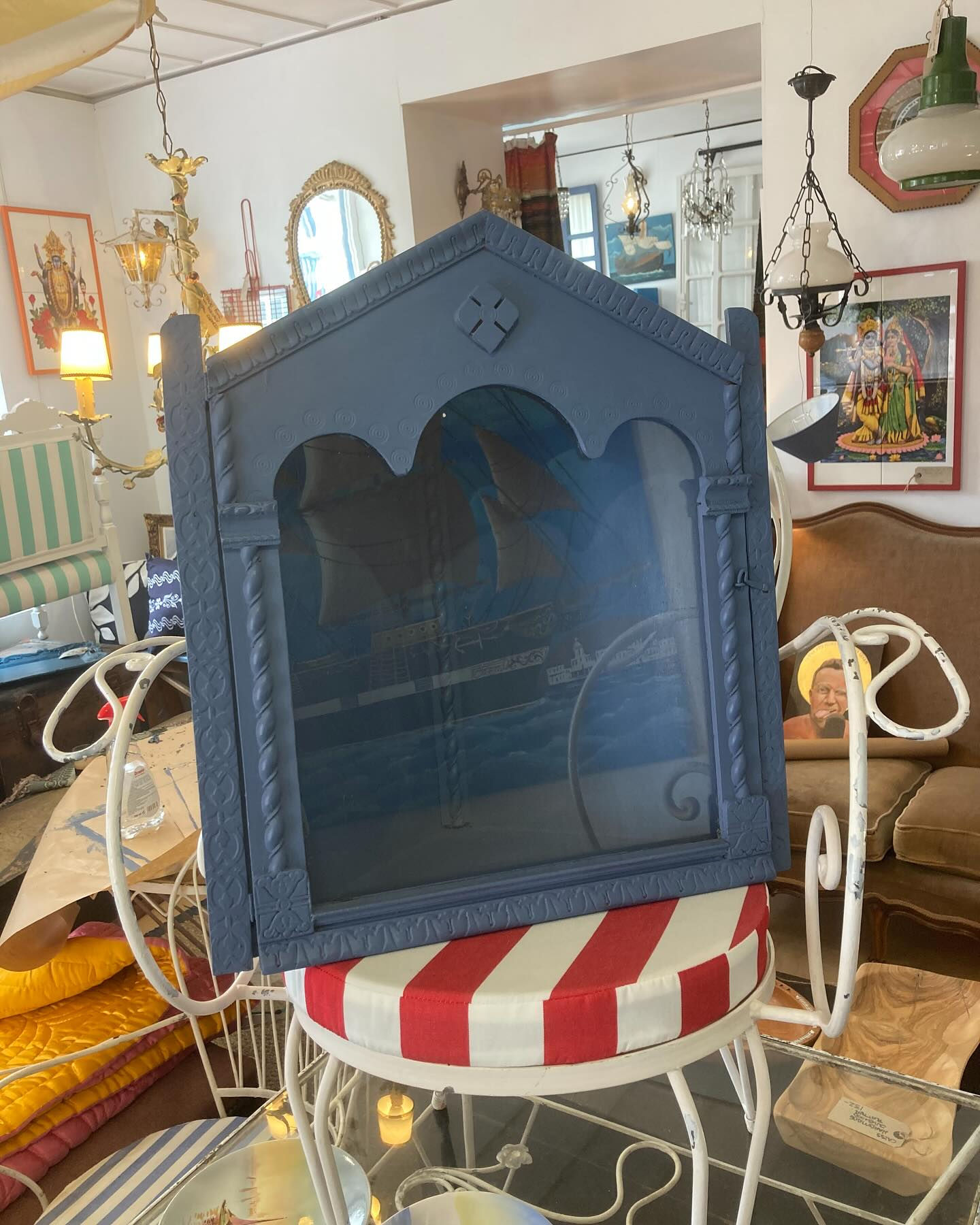 VINTAGE PAINTED ICON CORNER CUPBOARD 