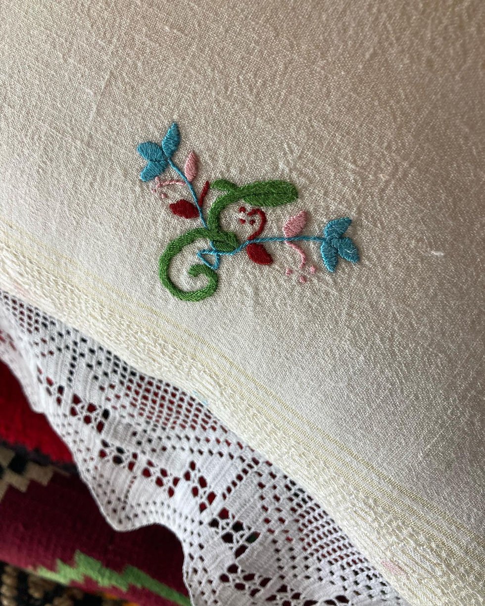 Thumbnail: VINTAGE HAND EMBROIDERED TABLECLOTH CUSHION