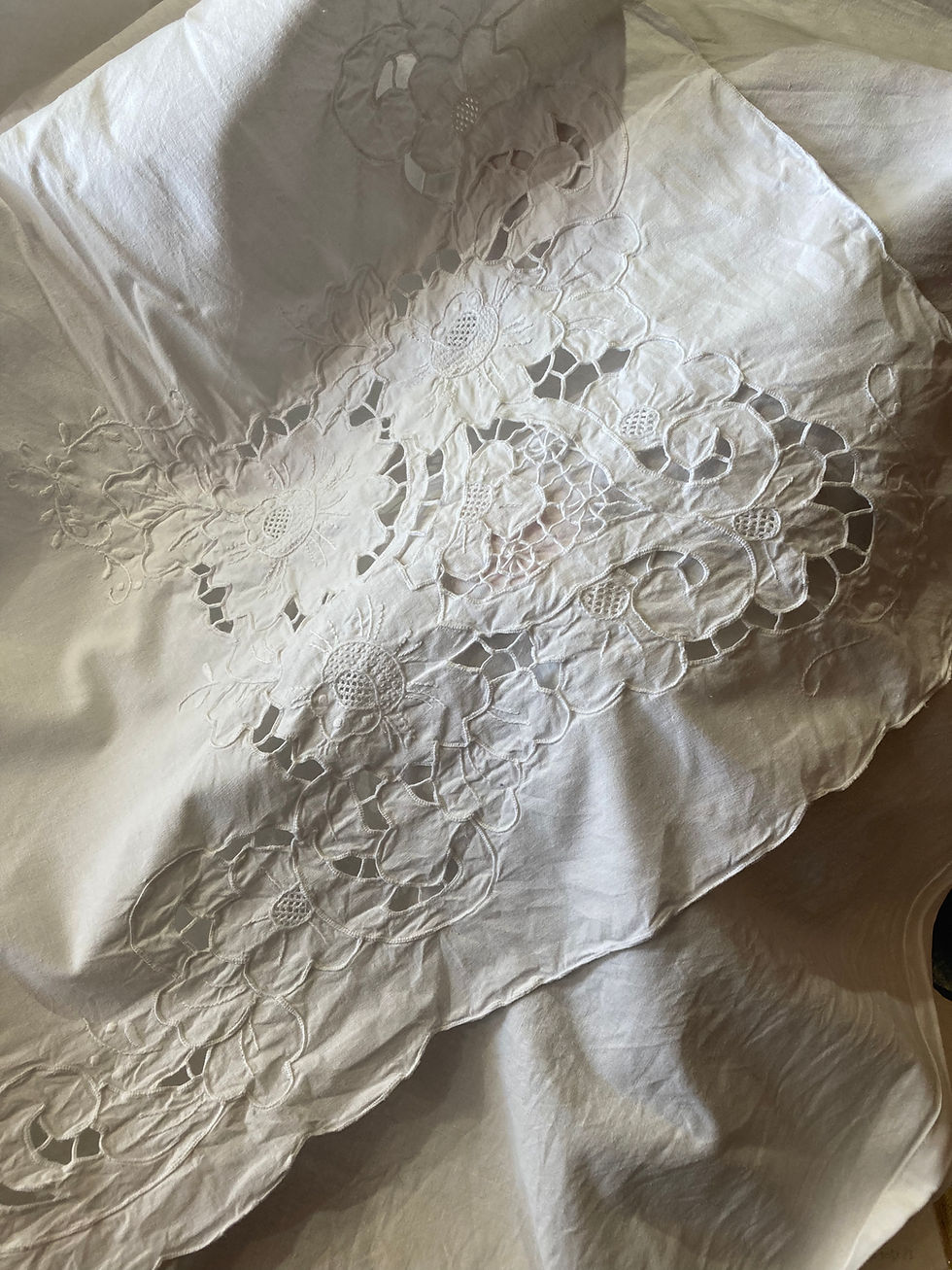 Thumbnail: VINTAGE WHITE EMBROIDERY ANGLAISE SHEET
