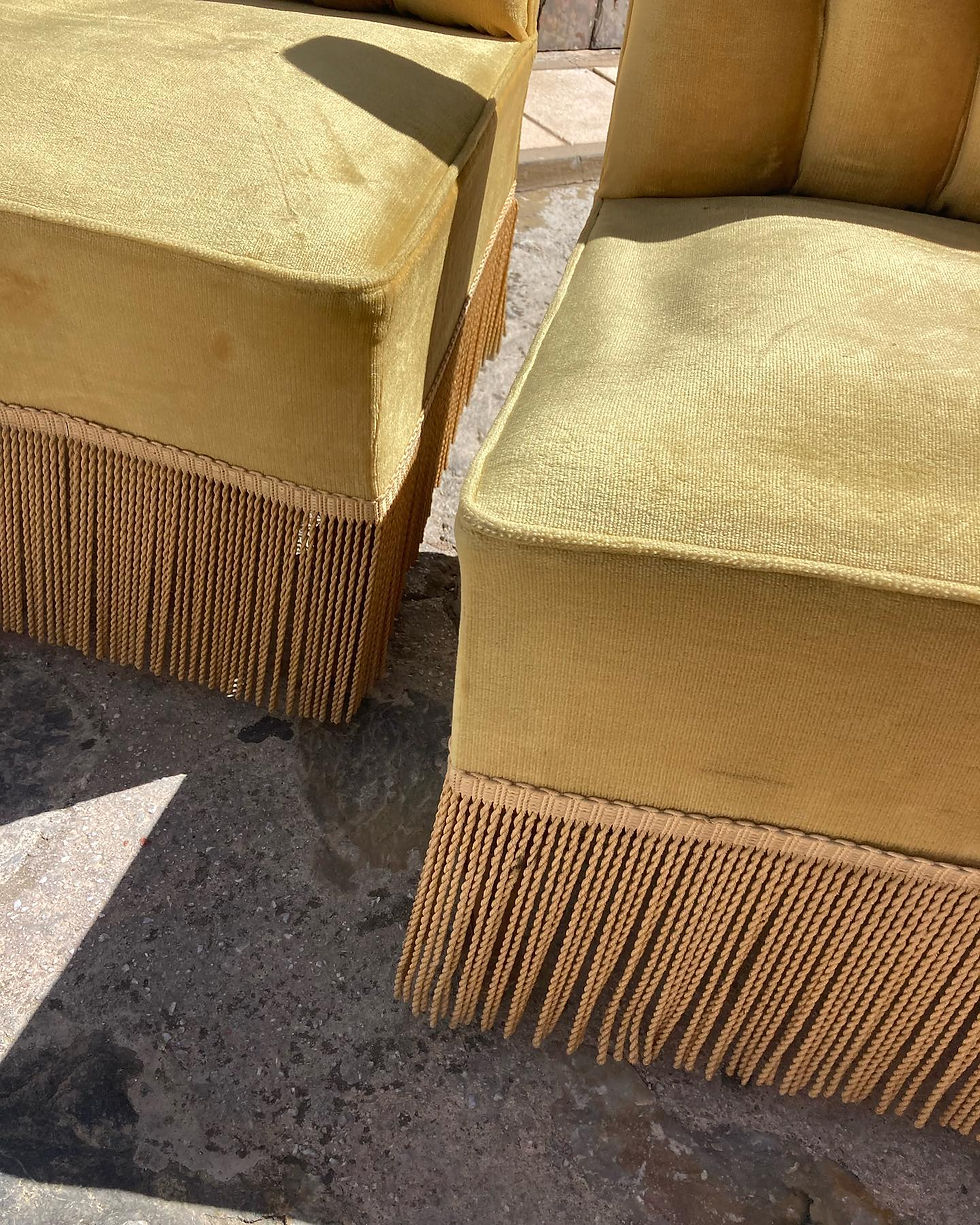 Thumbnail: VINTAGE GOLD VELVET BUTTONBACK SLIPPER CHAIR
