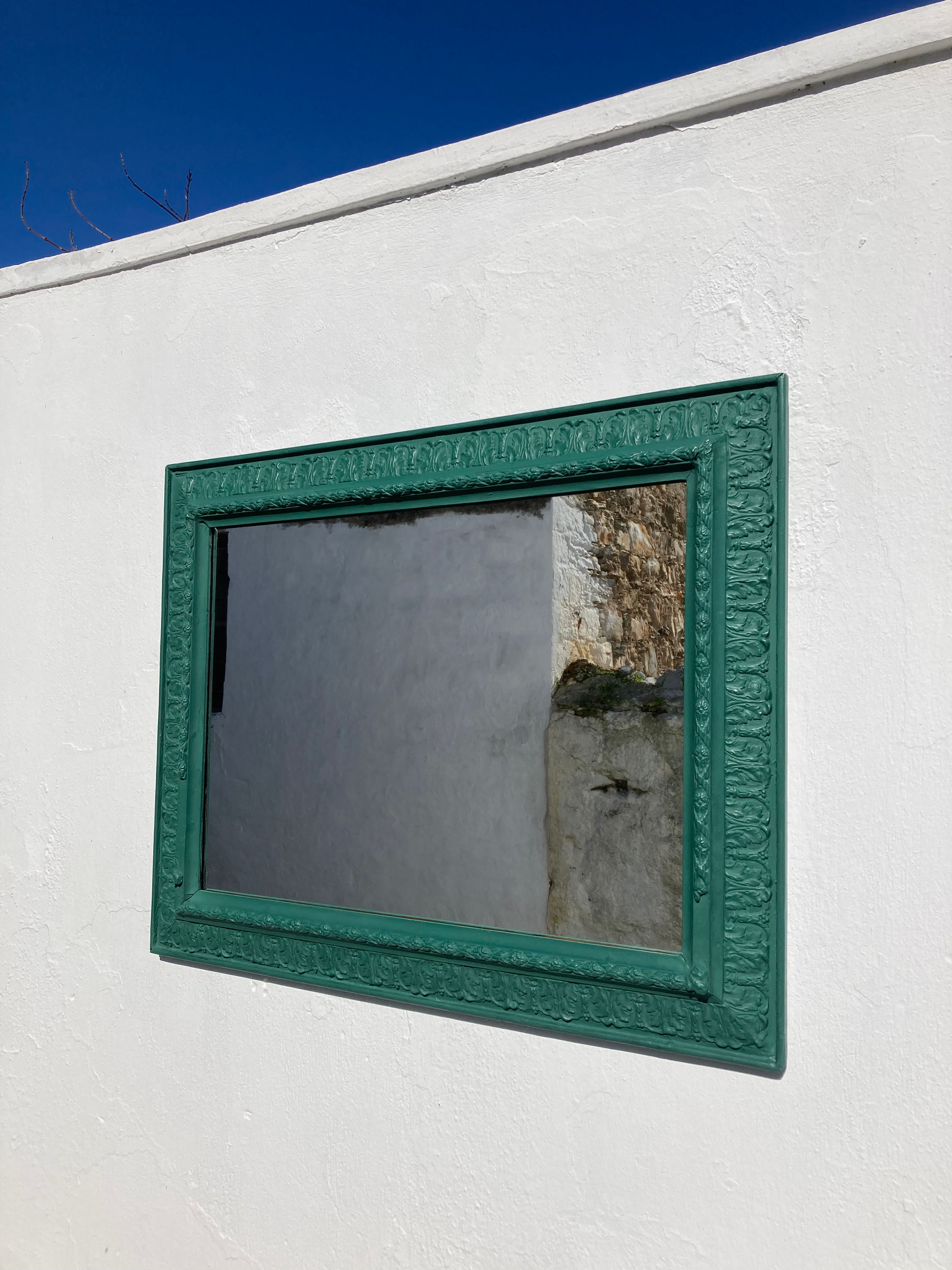 LARGE VINTAGE DARK GREEN FRAMED MIRROR 
