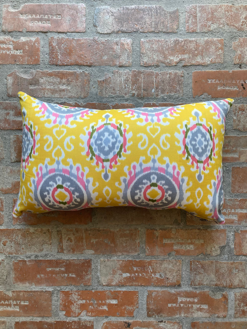 Thumbnail: YELLOW INDIAN COTTON IKAT STYLE LUMBAR CUSHION