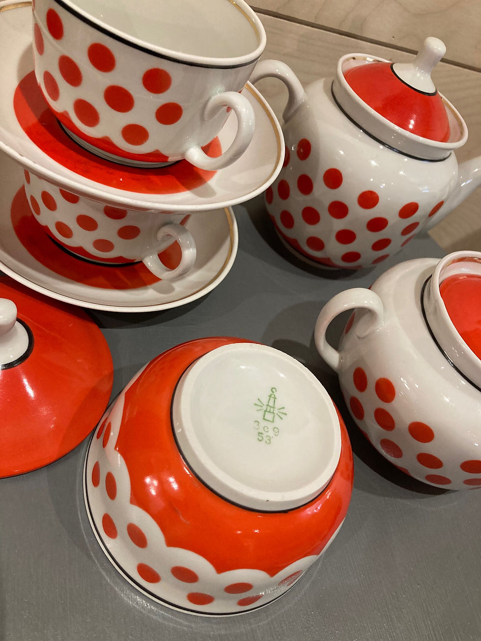 Thumbnail: VINTAGE ORANGE POLKA DOT TEA SET 