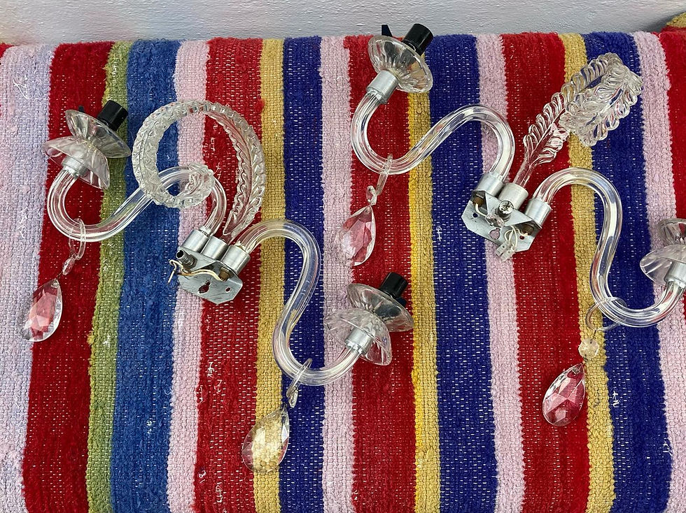 Thumbnail: A PAIR OF VINTAGE CRYSTAL WALL SCONCE LIGHTS 