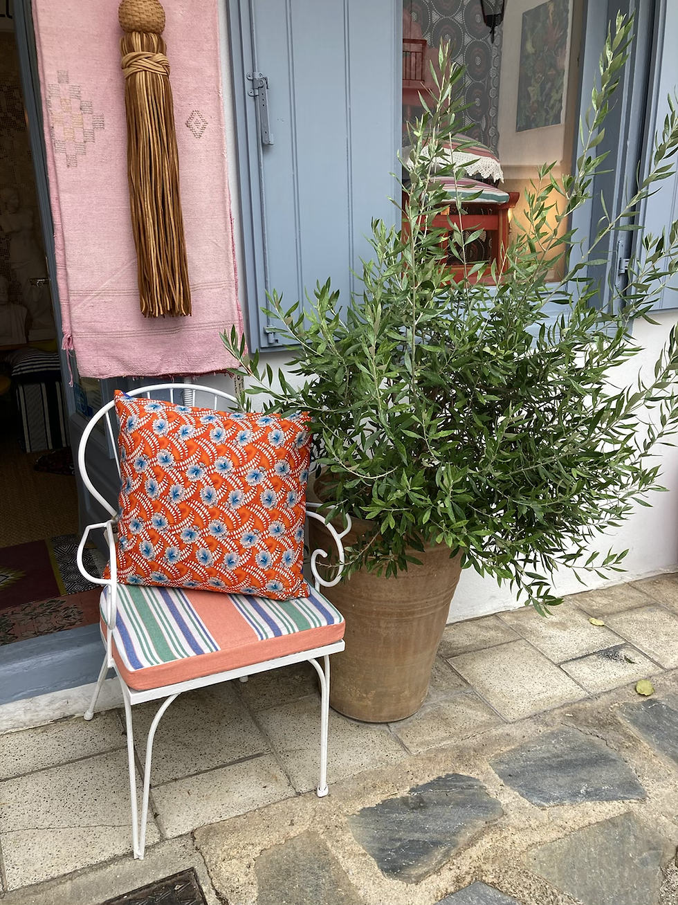 Thumbnail: BLUE & ORANGE PRINTED COTTON CUSHION