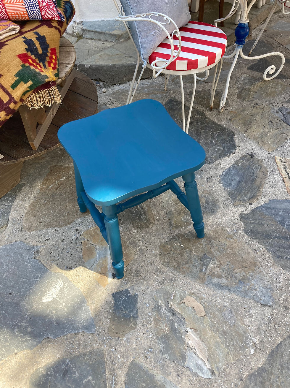Thumbnail: VINTAGE PAINTED BLUE WOODEN SIDE TABLE/STOOL