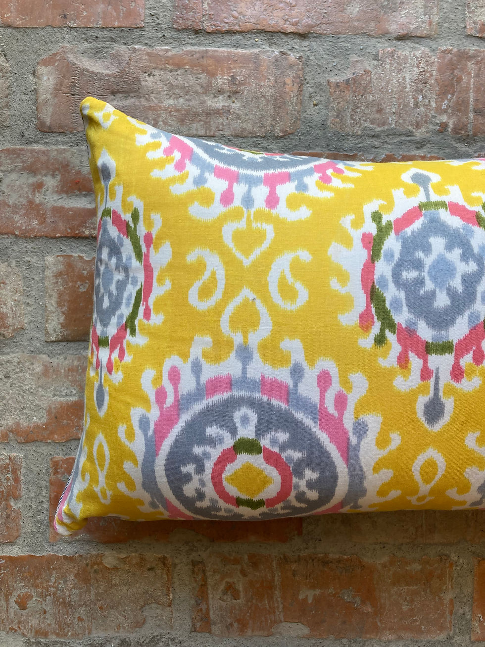 Thumbnail: YELLOW INDIAN COTTON IKAT STYLE LUMBAR CUSHION