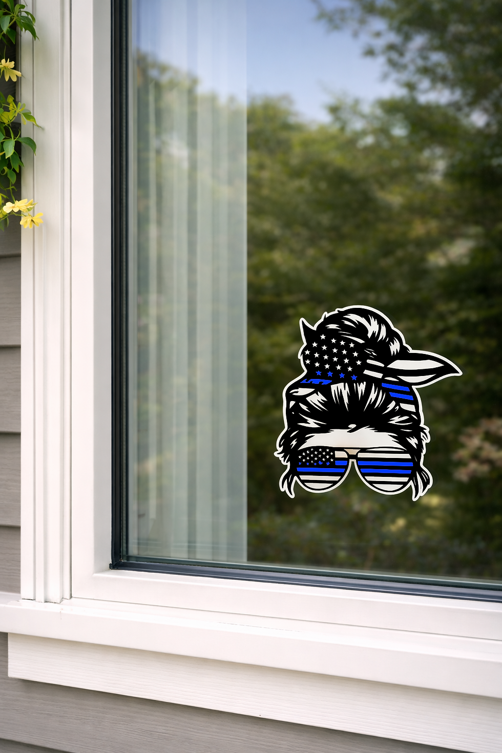 Thumbnail: Thin Blue Line Police Messy Bun Car Decal Vinyl Sticker 