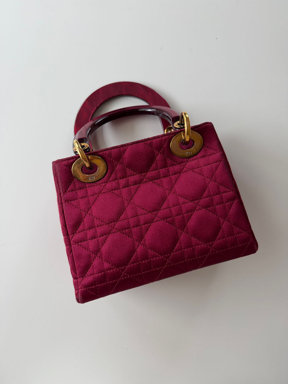 Thumbnail: CHRISTIAN DIOR Lady Dior  Mini Bag in Burgundy Satin 