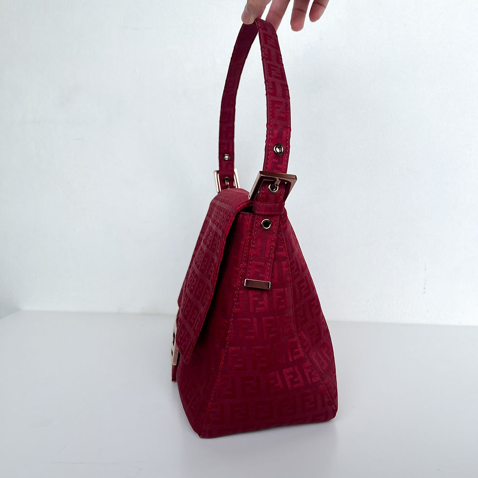 Thumbnail: RARE FENDI Zucchino Mamma Baguette in Red and Rose Gold Hardware
