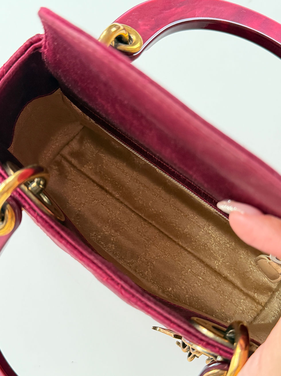 Thumbnail: CHRISTIAN DIOR Lady Dior  Mini Bag in Burgundy Satin 