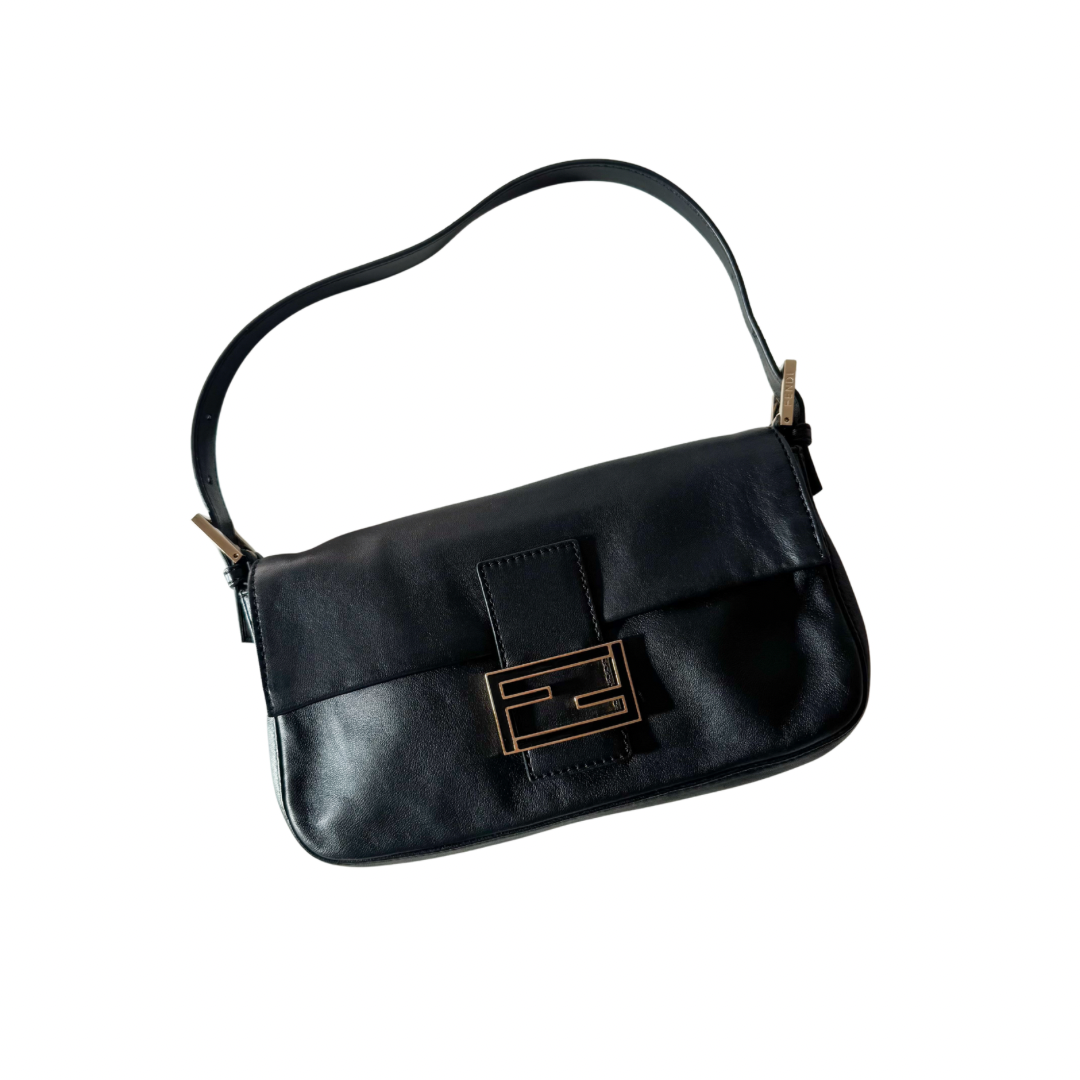 FENDI Lambskin Leather Baguette in Black