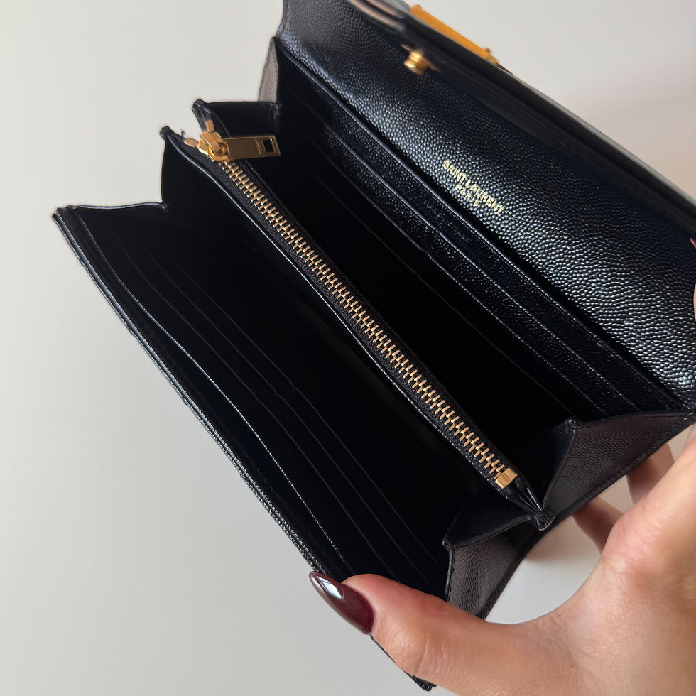 Thumbnail: SAINT LAURENT Monogram Flap Wallet in Grain De Poudre Embossed Leather Black