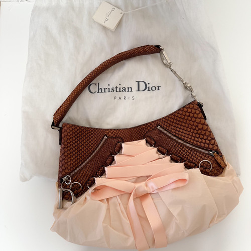 RARE CHRISTIAN DIOR Cognac Pink Python Leather Corset Ballet Bag
