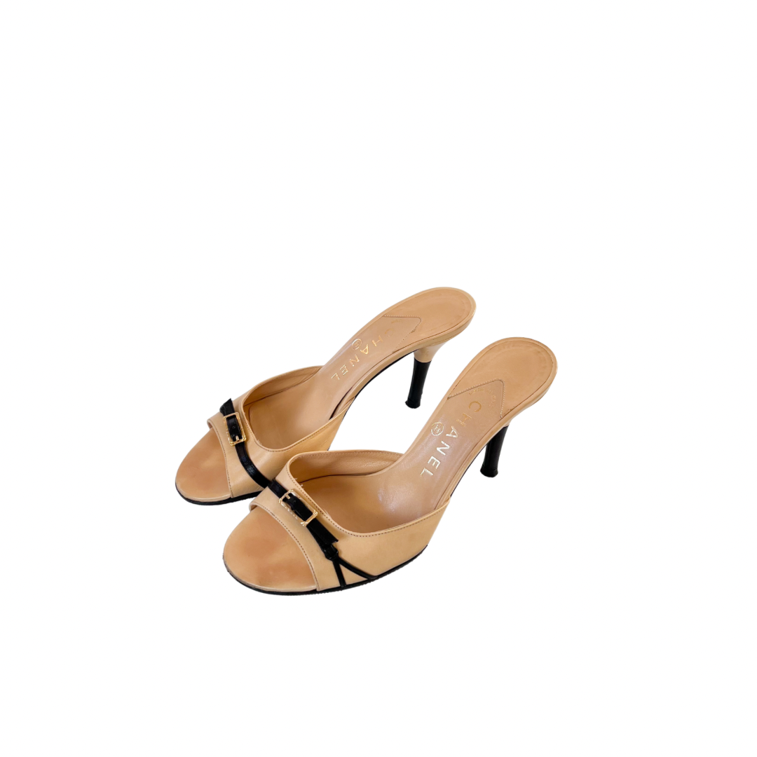 CHANEL Open Toe Mules in Beige