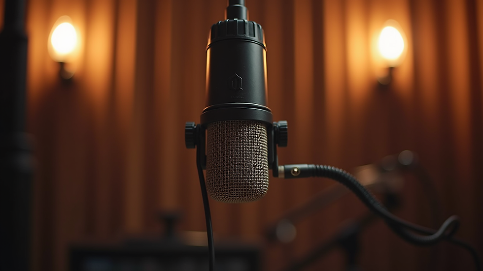 Eye-level view of professional microphone in recording studio