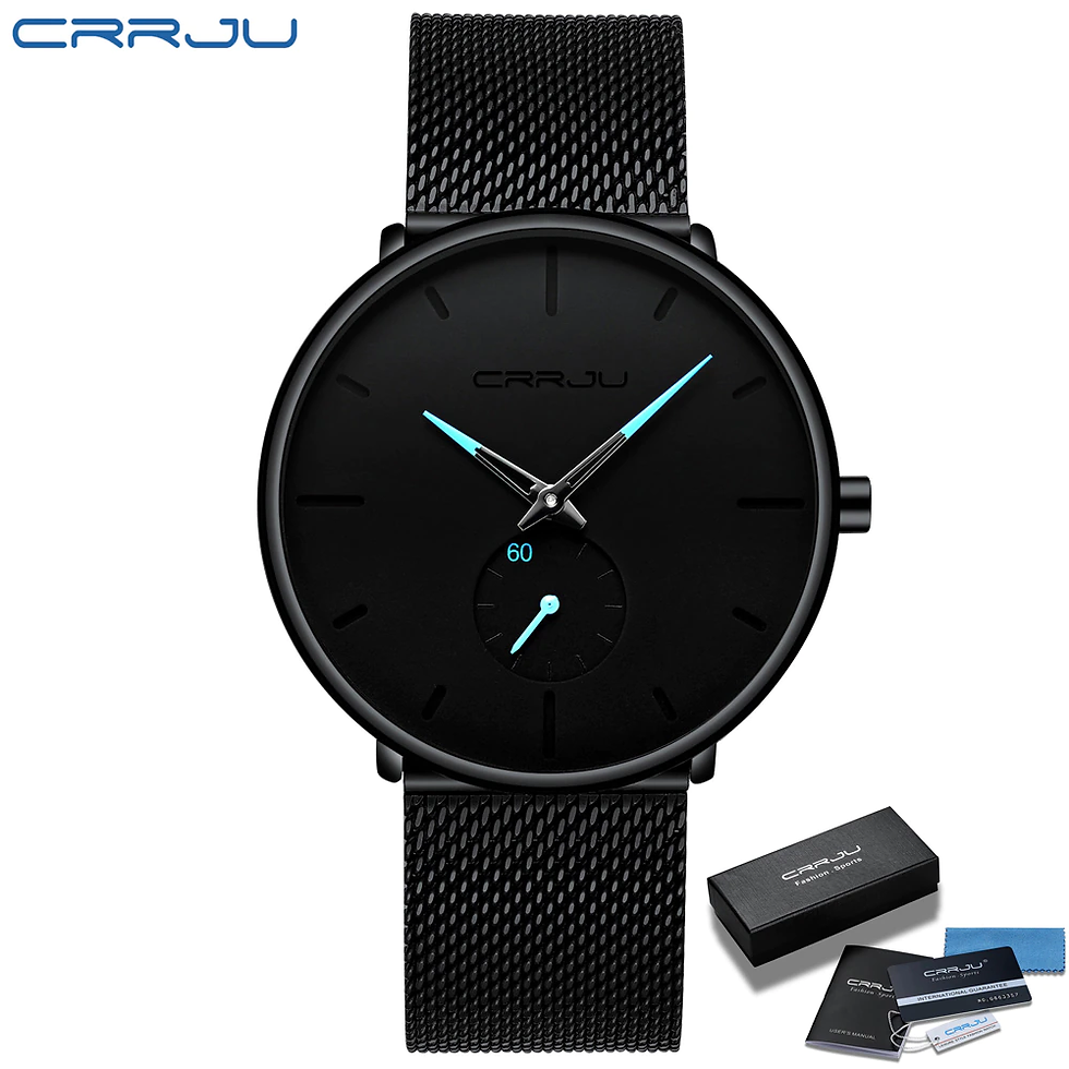 Thumbnail: CRRJU Fashion Mens Watches Top Brand Luxury Quartz Watch Men Casual Slim Mesh