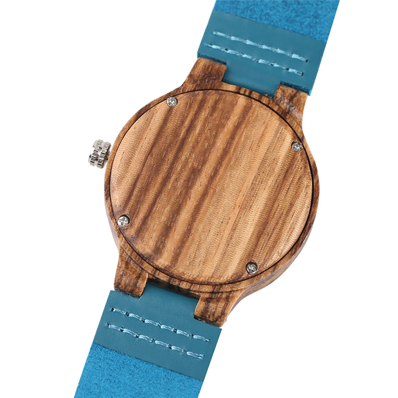 Миниатюра: Unique Design Lady Wrist Watch Wooden Blue Color Genuine Leather Band Women