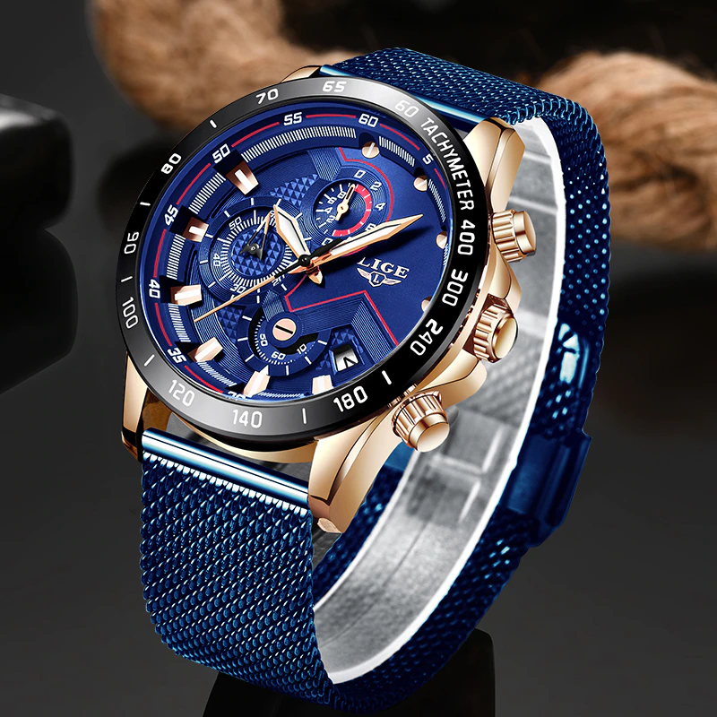 Миниатюра: LIGE Fashion Mens Watches Top Brand Luxury WristWatch Quartz Clock Blue Watch