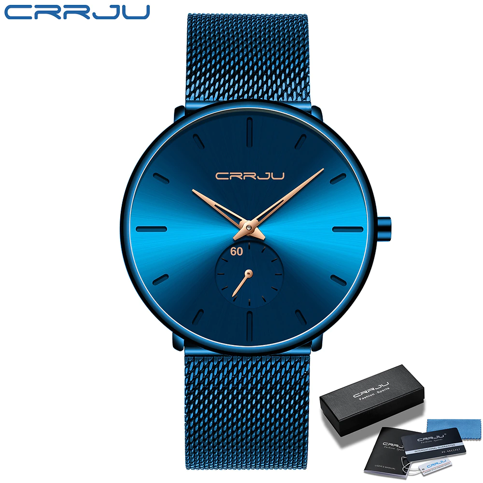 थंबनेल: CRRJU Fashion Mens Watches Top Brand Luxury Quartz Watch Men Casual Slim Mesh