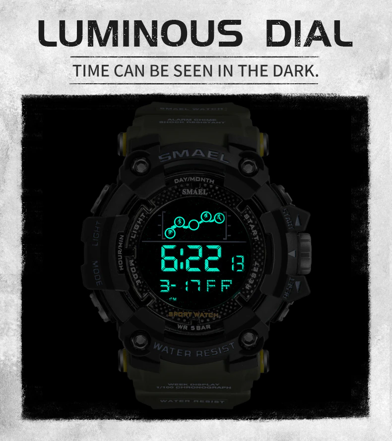 Thumbnail: SMAEL Mens Watch Military Waterproof Sport Wrist Watch Digital Stopwatches For
