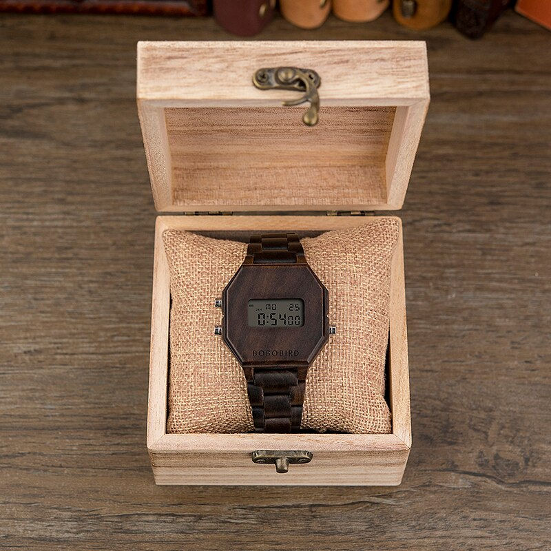 Miniatura: BOBO BIRD Designe Digital Wristswatch Men Night Vision Bamboo Watch Male LCD