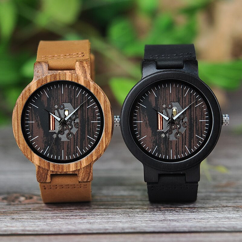 थंबनेल: BOBO BIRD Classic Wood Watches Men Movement Visible Dial Quartz Wristwatch