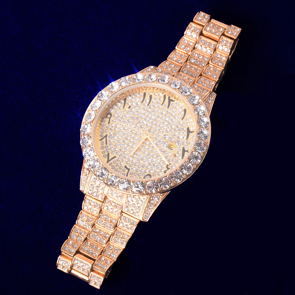 Miniatura: Bubble Letter Watch Ice Big Dial Military Quartz Day Date Luxury Rhinestone