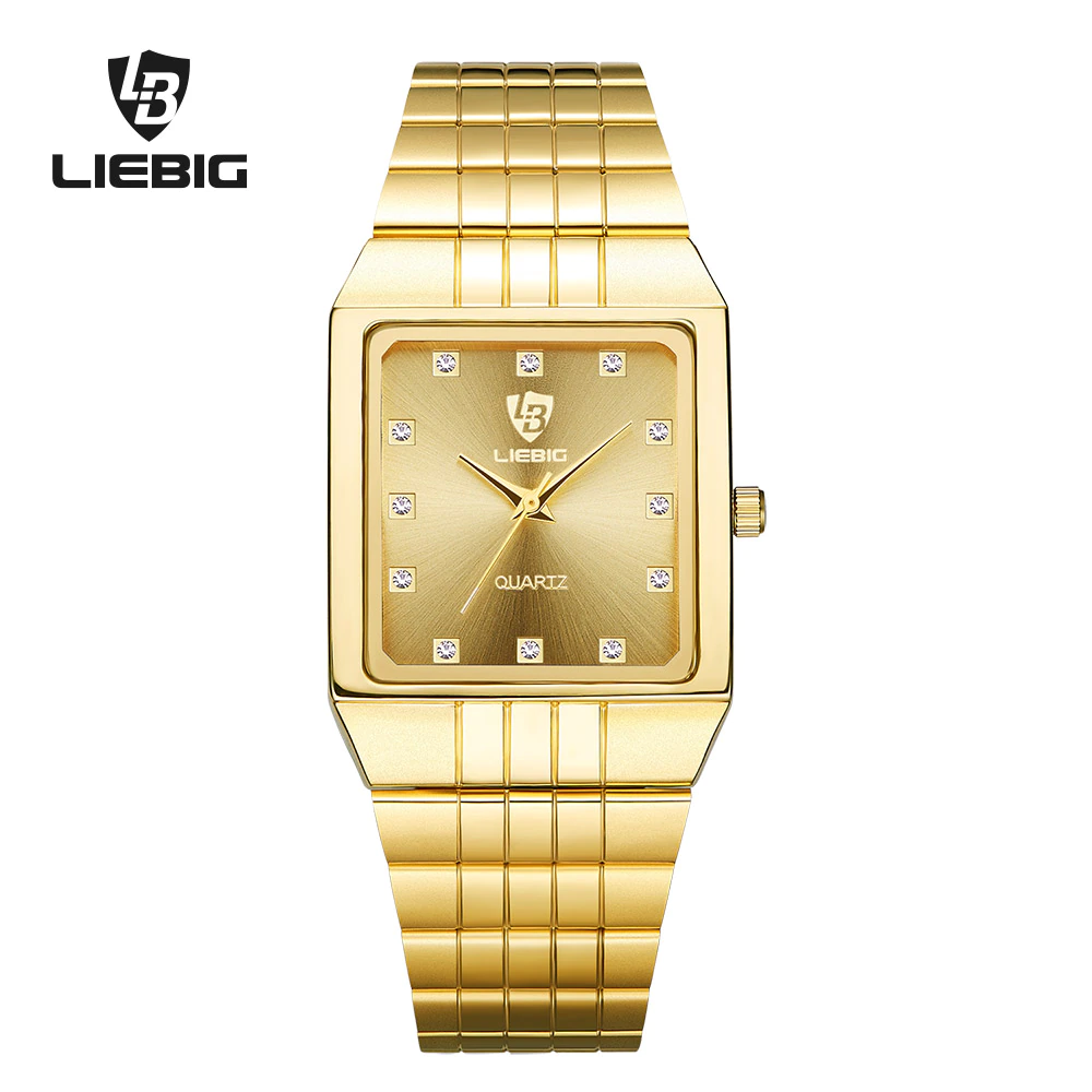 Square Gold Watch Women Men Noble Quartz Wrist Watches Water Resistant Hand