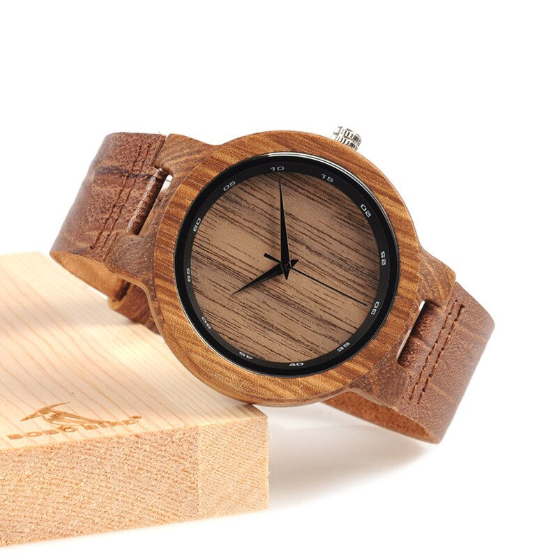 Thumbnail: BOBO BIRD WD22 Zebra Wood Watch Men Grain Leather Band Scale Circle Brand