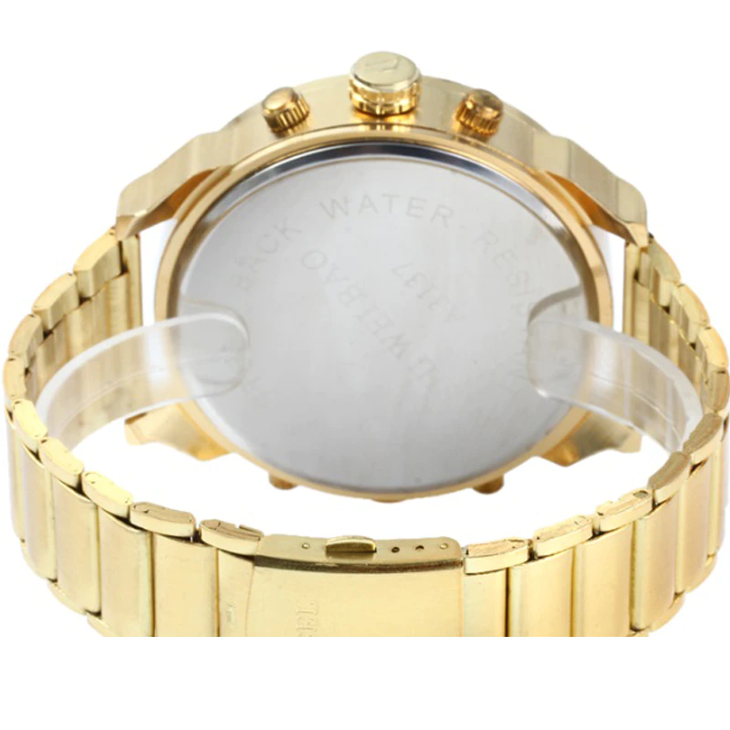 Thumbnail: Big Watch Men Luxury Golden Steel Watchband Men's Quartz Watches Dual Time Zone 