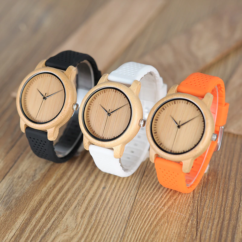 Thumbnail: BOBO BIRD Causal Bamboo Watches for Men and Women Bright Silicon Band montre