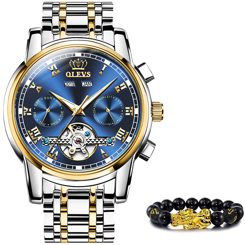 Thumbnail: OLEVS Mechanical Men Watches Automatic Stainless Steel Waterproof Date Week