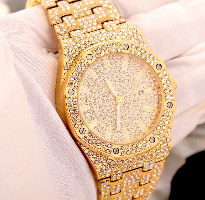 Thumbnail: HIP HOP Gold Watch Men Diamond Men Watches Top Brand Luxury Iced Out Male Quartz