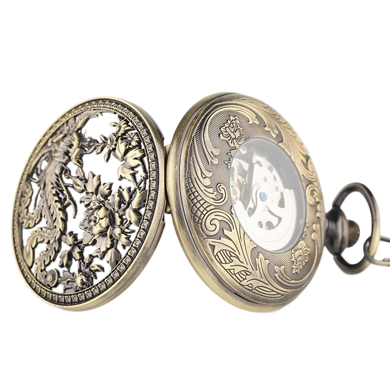 Miniature : Vintage Exquisite Carving Phoenix Automatic Mechanical Pocket Watch Chain Women 