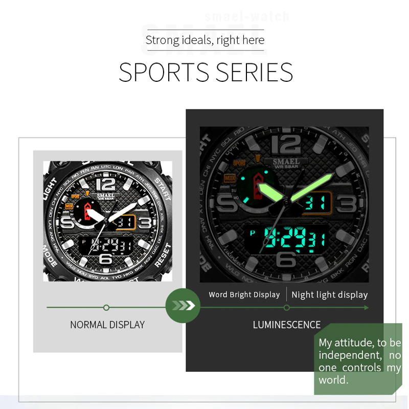 縮圖：SMAEL Brand Men Sports Watches Dual Display Analog Digital LED Electronic Quartz