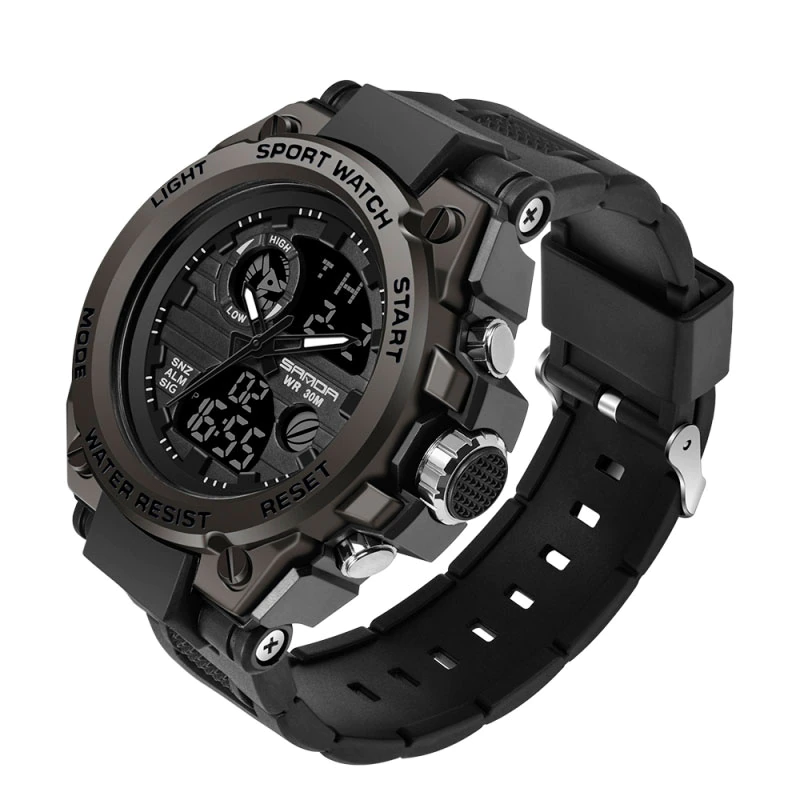 Thumbnail: SANDA Men's Watches Black Sports Watch LED Digital 3ATM Waterproof Military