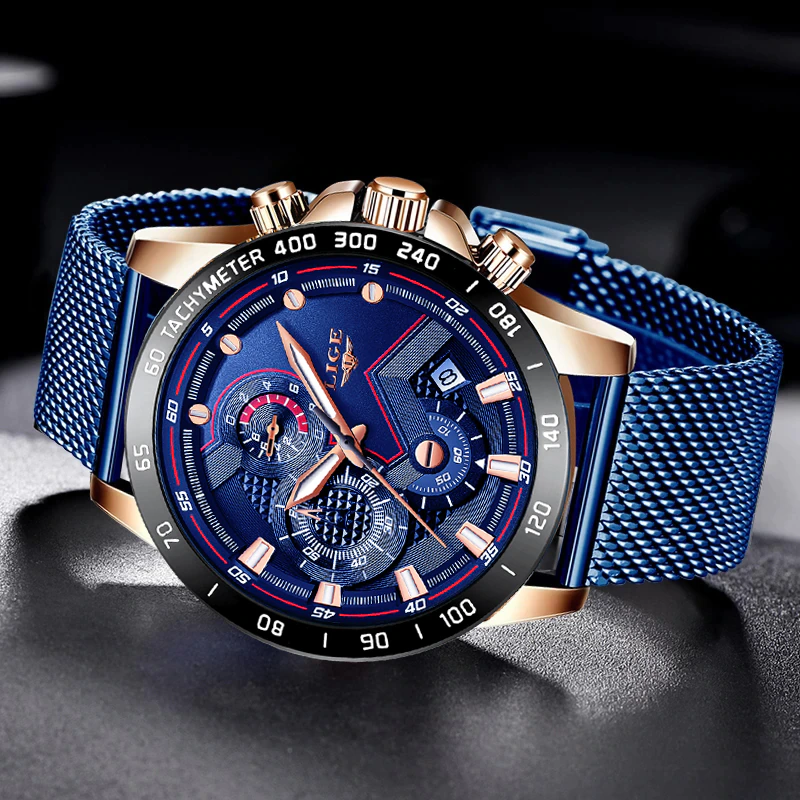 Thumbnail: LIGE Fashion Mens Watches Top Brand Luxury WristWatch Quartz Clock Blue Watch