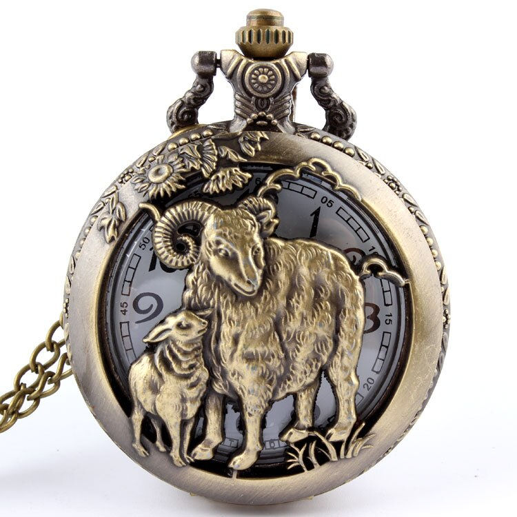 Thumbnail: Retro Bronze Wolf Hollow Design Quartz Pocket Watch Mens Women Necklace Pendant 