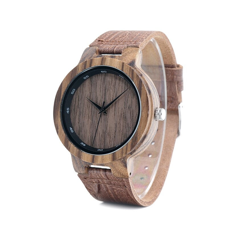 Thumbnail: BOBO BIRD WD22 Zebra Wood Watch Men Grain Leather Band Scale Circle Brand