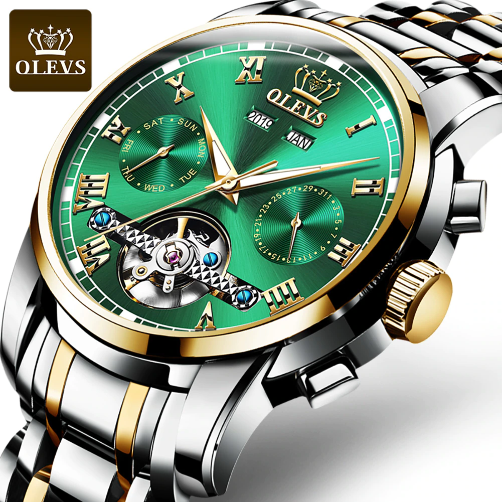 OLEVS Mechanical Men Watches Automatic Stainless Steel Waterproof Date Week