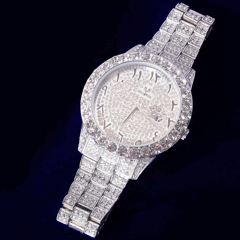 縮圖：Bubble Letter Watch Ice Big Dial Military Quartz Day Date Luxury Rhinestone