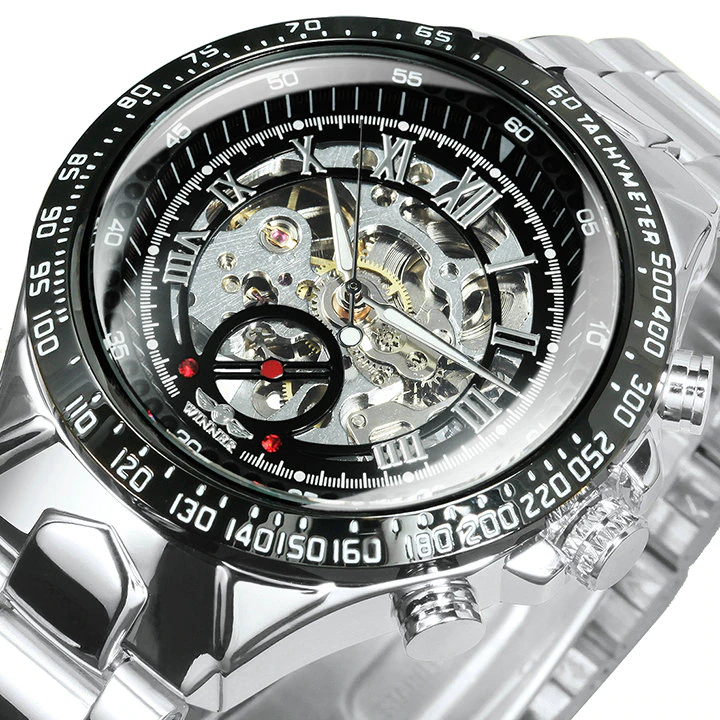 Thumbnail: WINNER Official Men Mechanical Wristwatches Skeleton Watch Golden Mens Watches