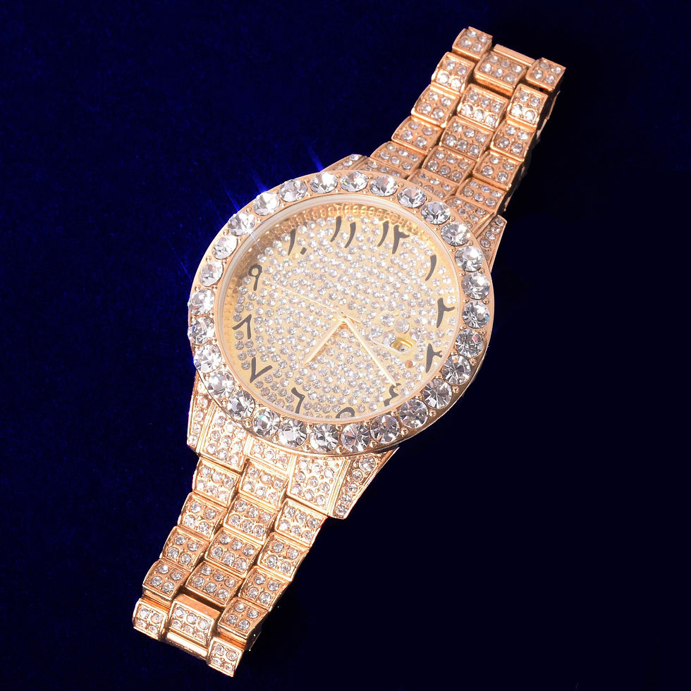 Miniatura: Bubble Letter Watch Ice Big Dial Military Quartz Day Date Luxury Rhinestone