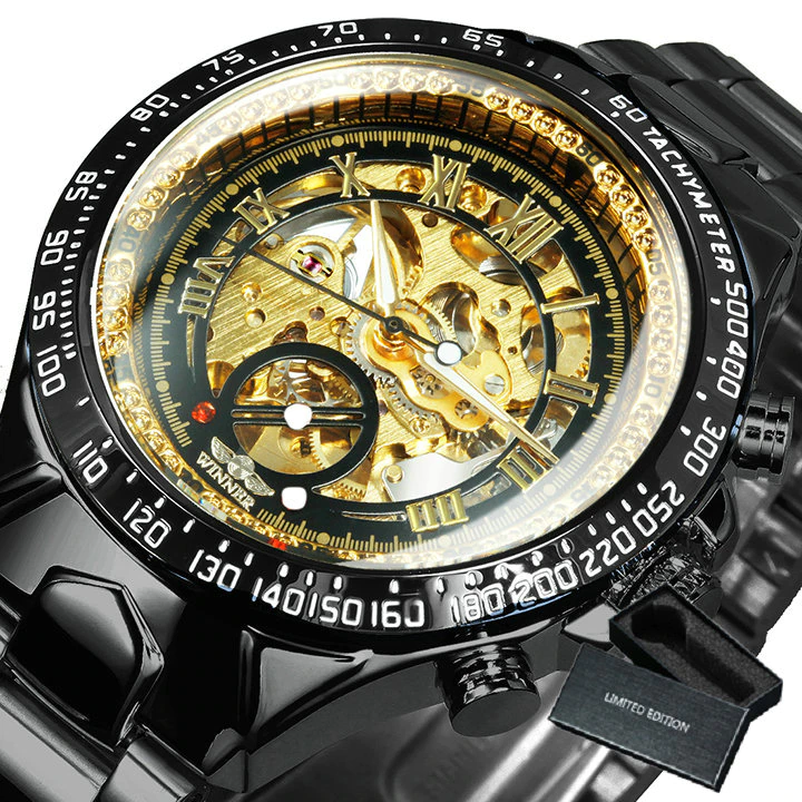 Thumbnail: WINNER Official Men Mechanical Wristwatches Skeleton Watch Golden Mens Watches