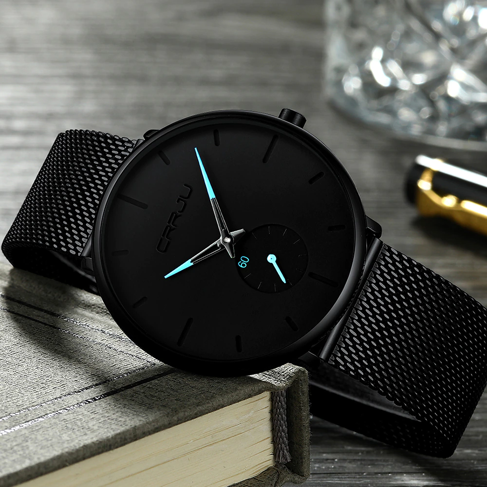 Thumbnail: CRRJU Fashion Mens Watches Top Brand Luxury Quartz Watch Men Casual Slim Mesh